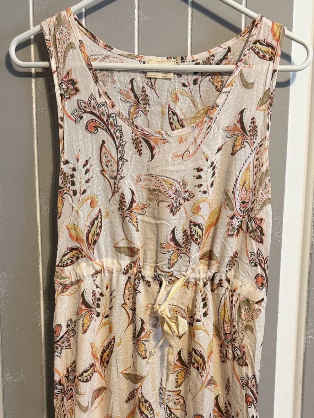Lovely Melody Junior's Midi Dress Floral With Elastic Tie Cream Sm Made in USA